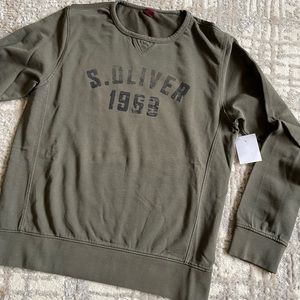 S.Oliver Crewneck Print Sweater Sweatshirt LARGE Mens Green French Terry NEW